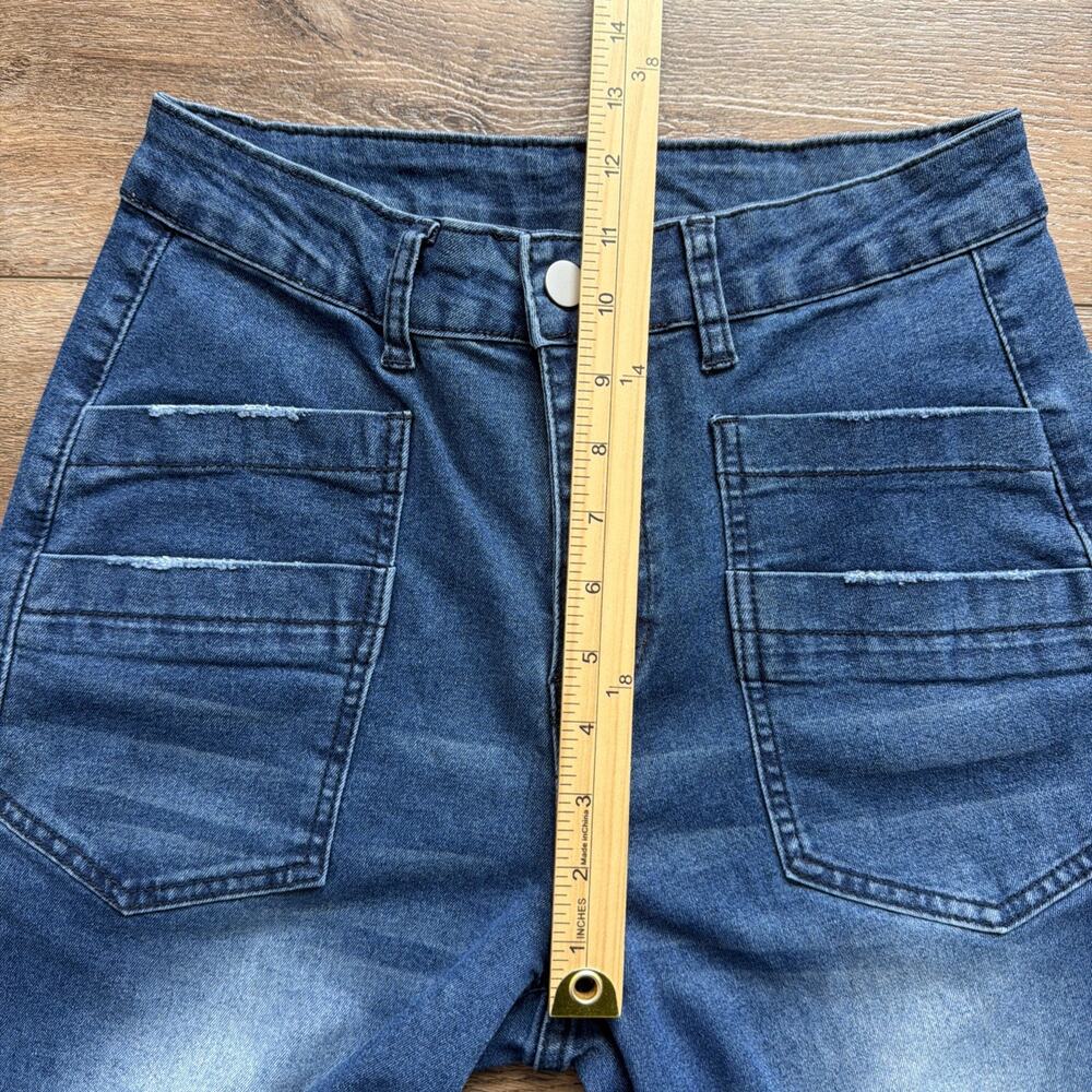 Women's Dark Blue Wide-Leg Jeans HIgh Waist Y2K Denim Streetwear Baggy Size Med - Picture 6 of 11